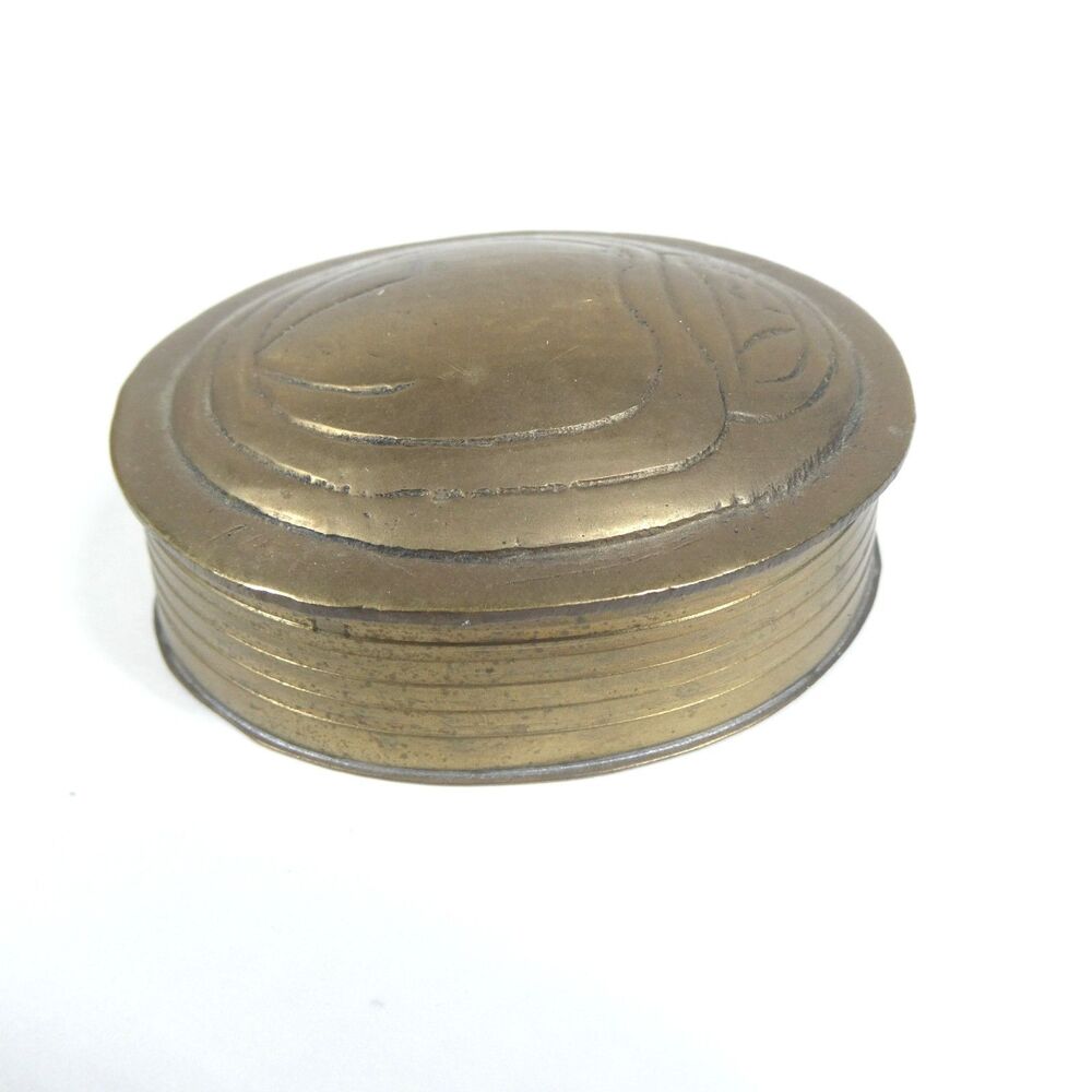 Brass Scarab Trinket Box Hinged Lid Vintage 3"